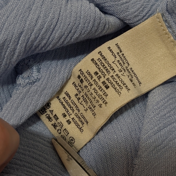 Free People Wishful Moments Tie Neck Blouse Blue Embroidered Long Sleeve Top S - Picture 13 of 16